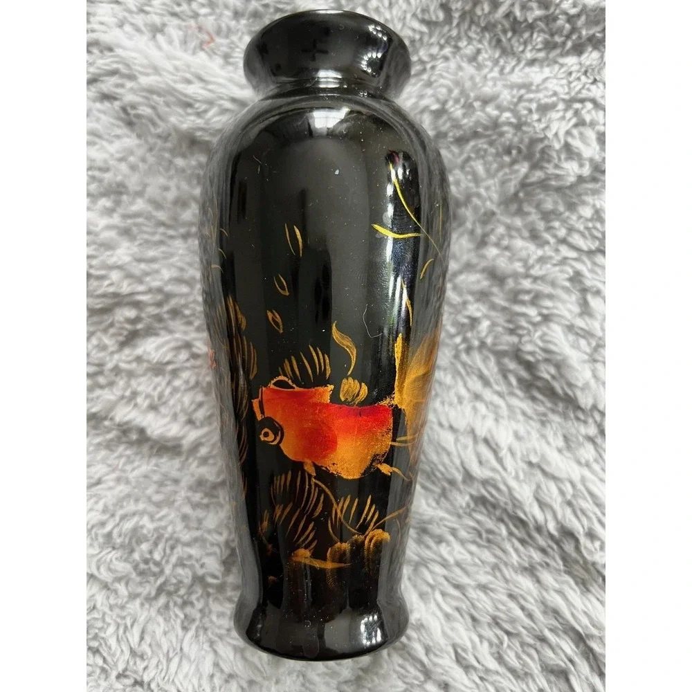 Vintage Black Lacquer Koi‎ Fish Vase